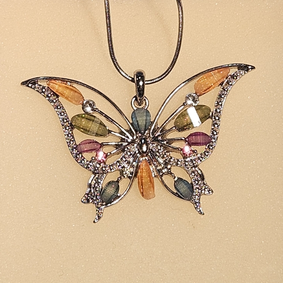 Butterfly Beaded Silver Necklace - Picture 9 of 11
